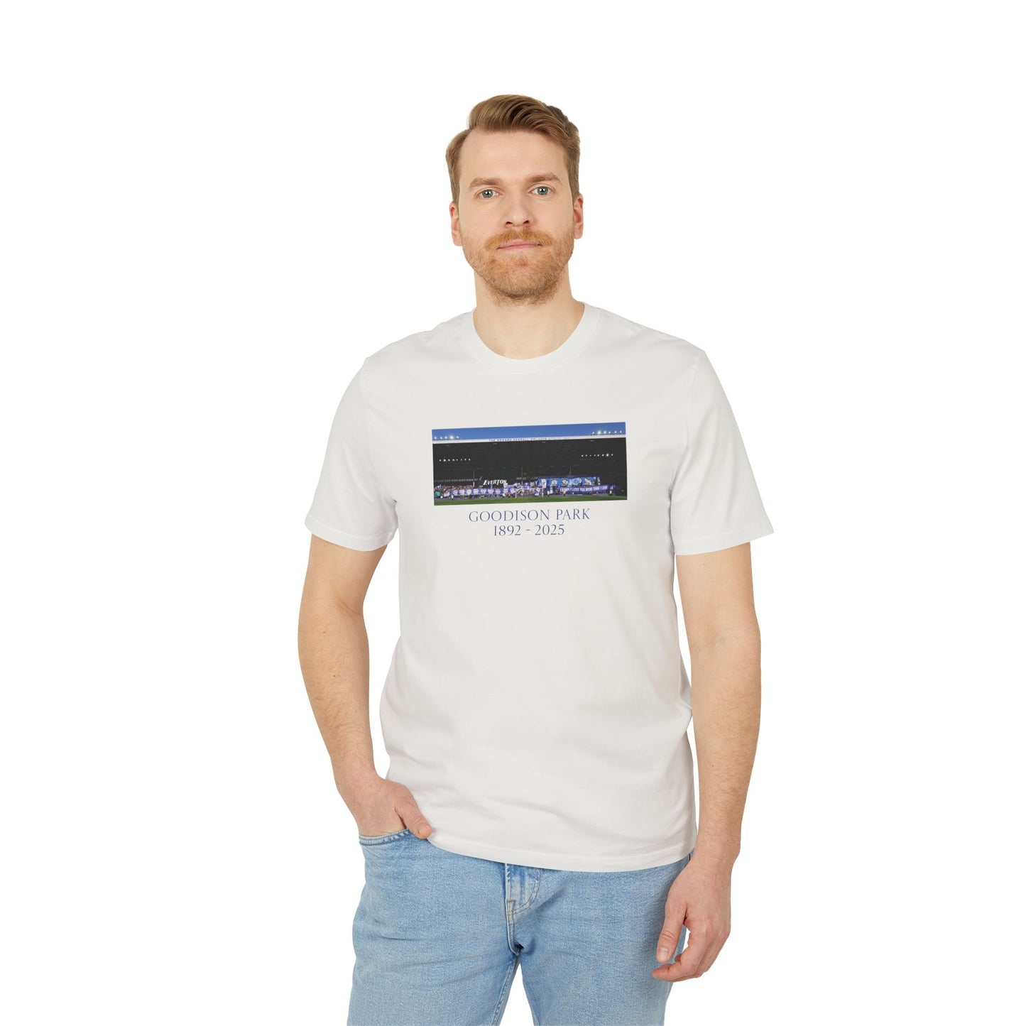Gwladys Street Flag Display T-Shirt | Unisex Graphic Tee for Everton Fans