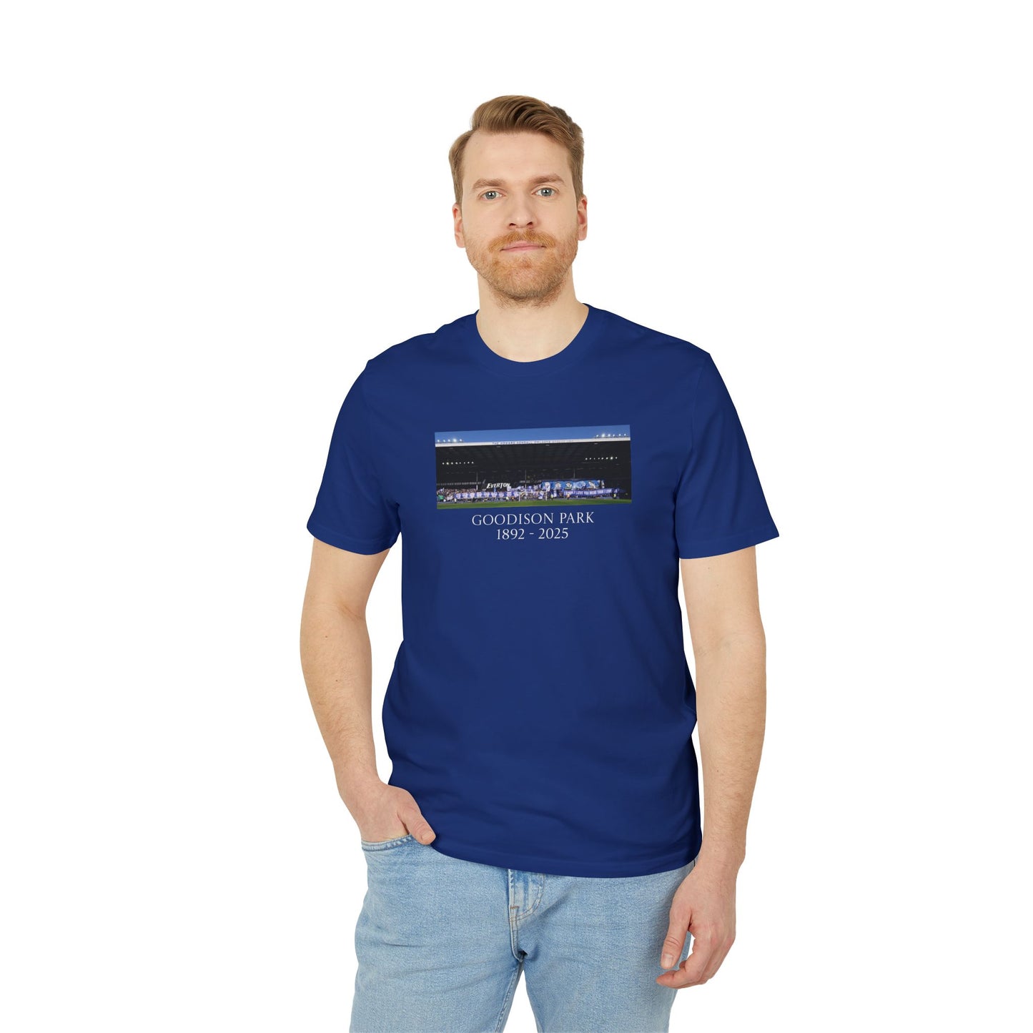 Gwladys Street Flag Display T-Shirt | Unisex Graphic Tee for Everton Fans
