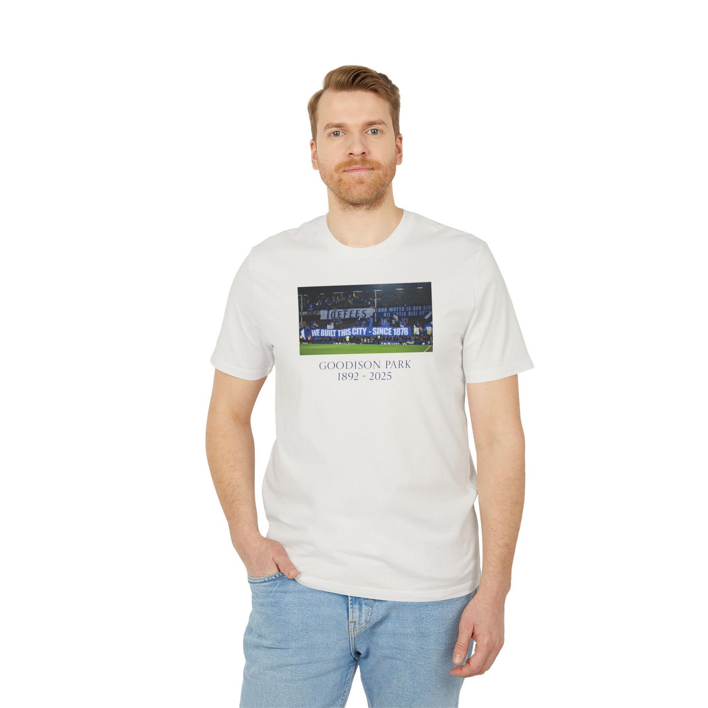 Gwladys Street We Built This City T-Shirt | Unisex Graphic Tee for Everton Fans
