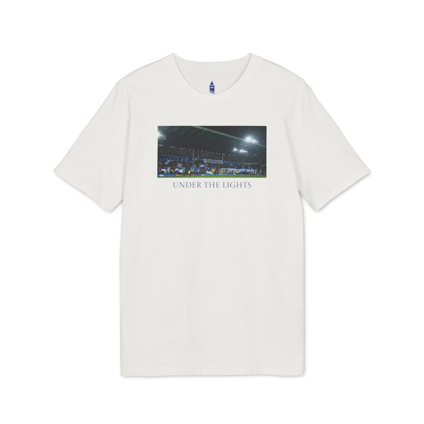 Gwladys Street Under The Lights Text T-Shirt | Unisex Graphic Tee for Everton Fans