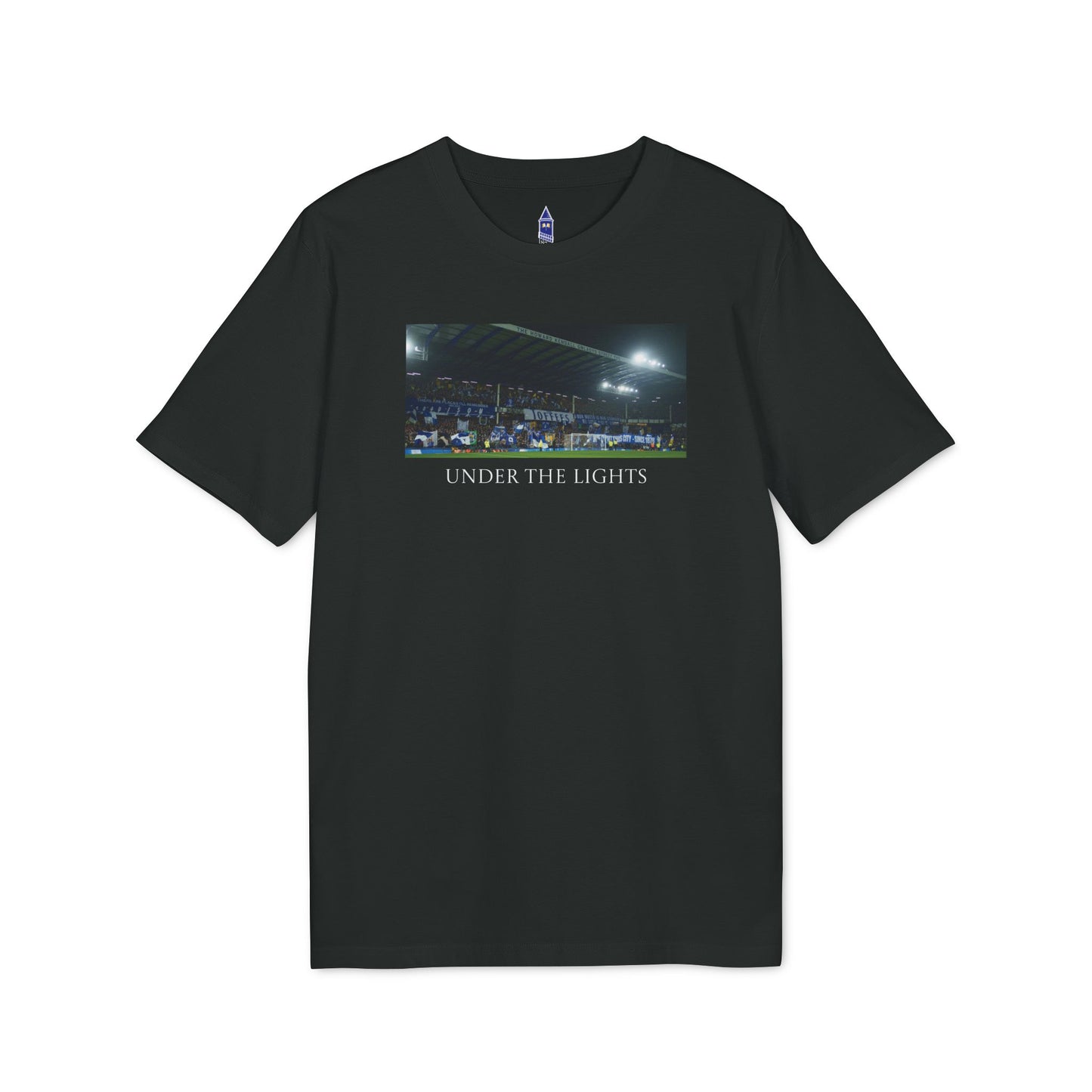 Gwladys Street Under The Lights Text T-Shirt | Unisex Graphic Tee for Everton Fans