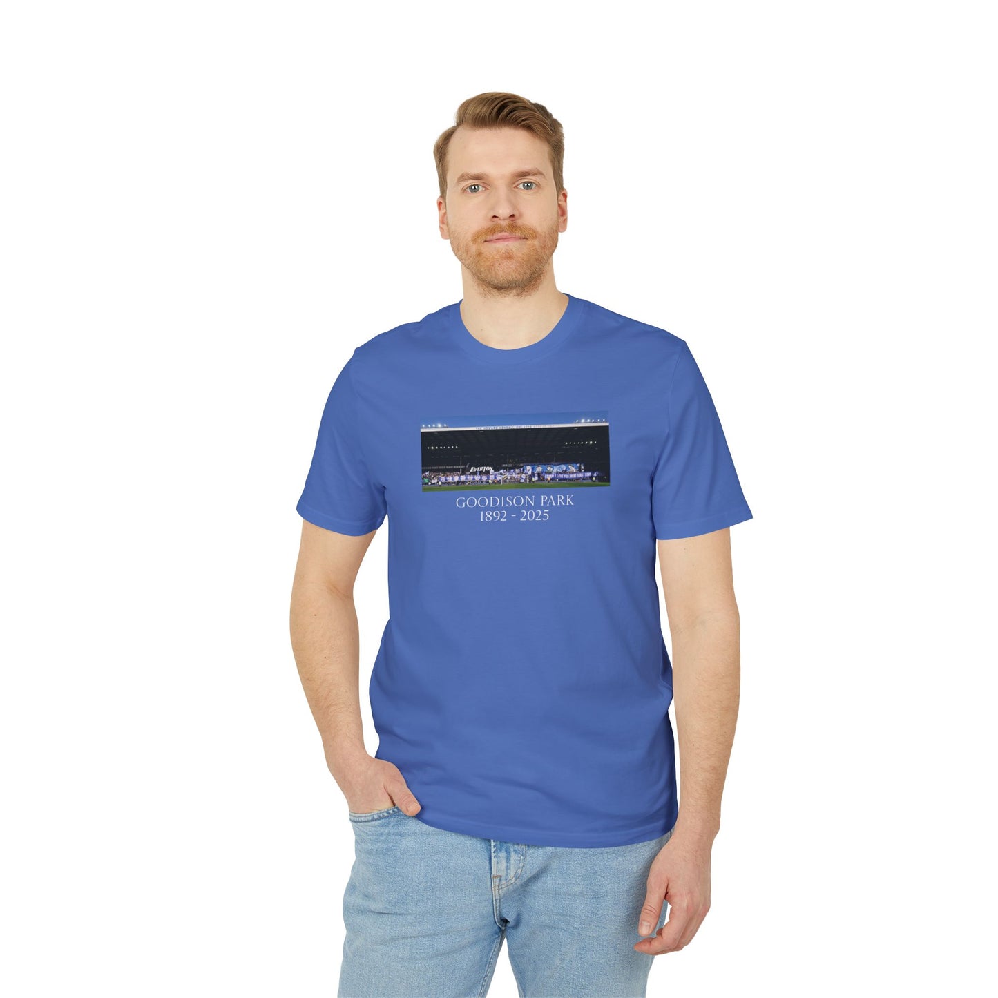 Gwladys Street Flag Display T-Shirt | Unisex Graphic Tee for Everton Fans