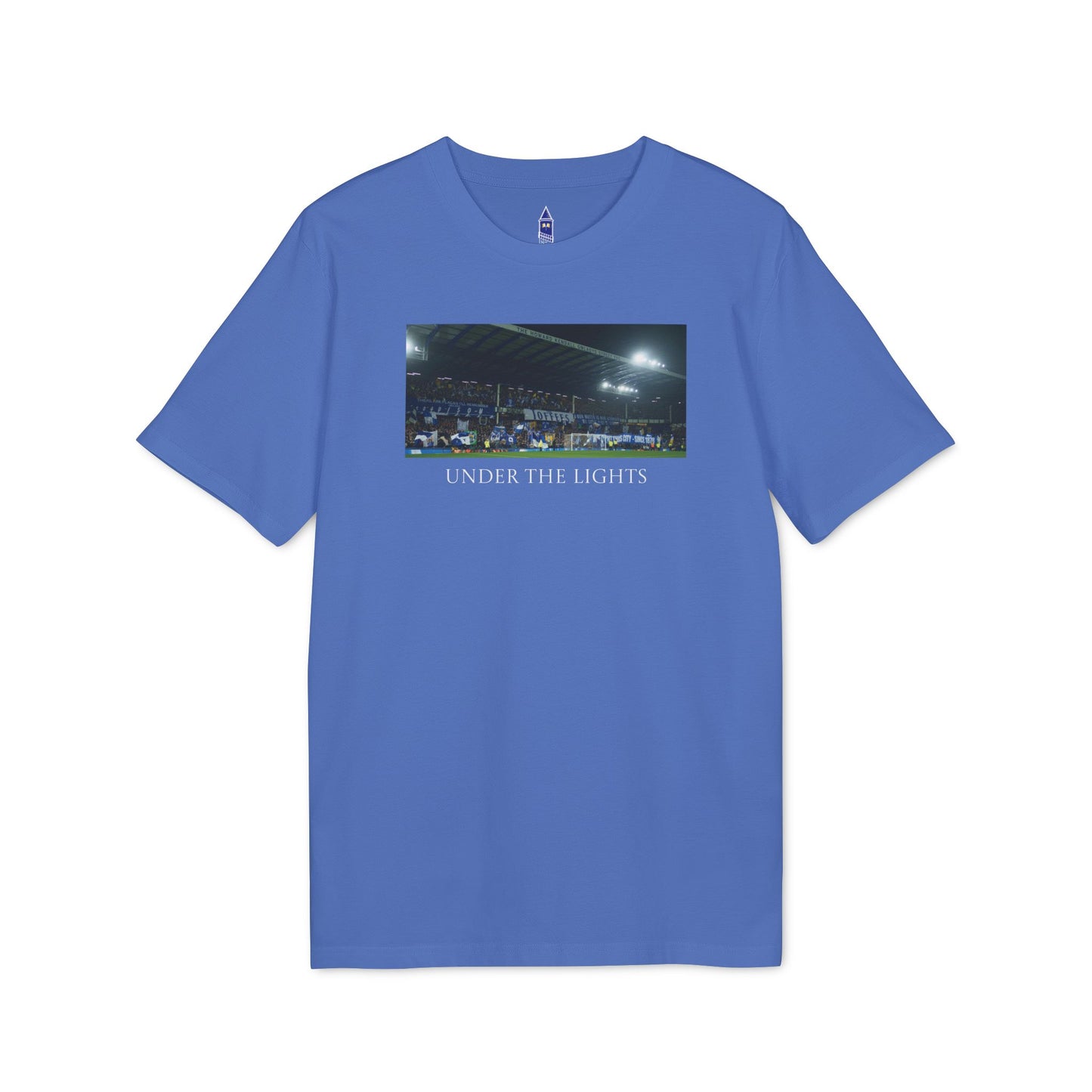 Gwladys Street Under The Lights Text T-Shirt | Unisex Graphic Tee for Everton Fans