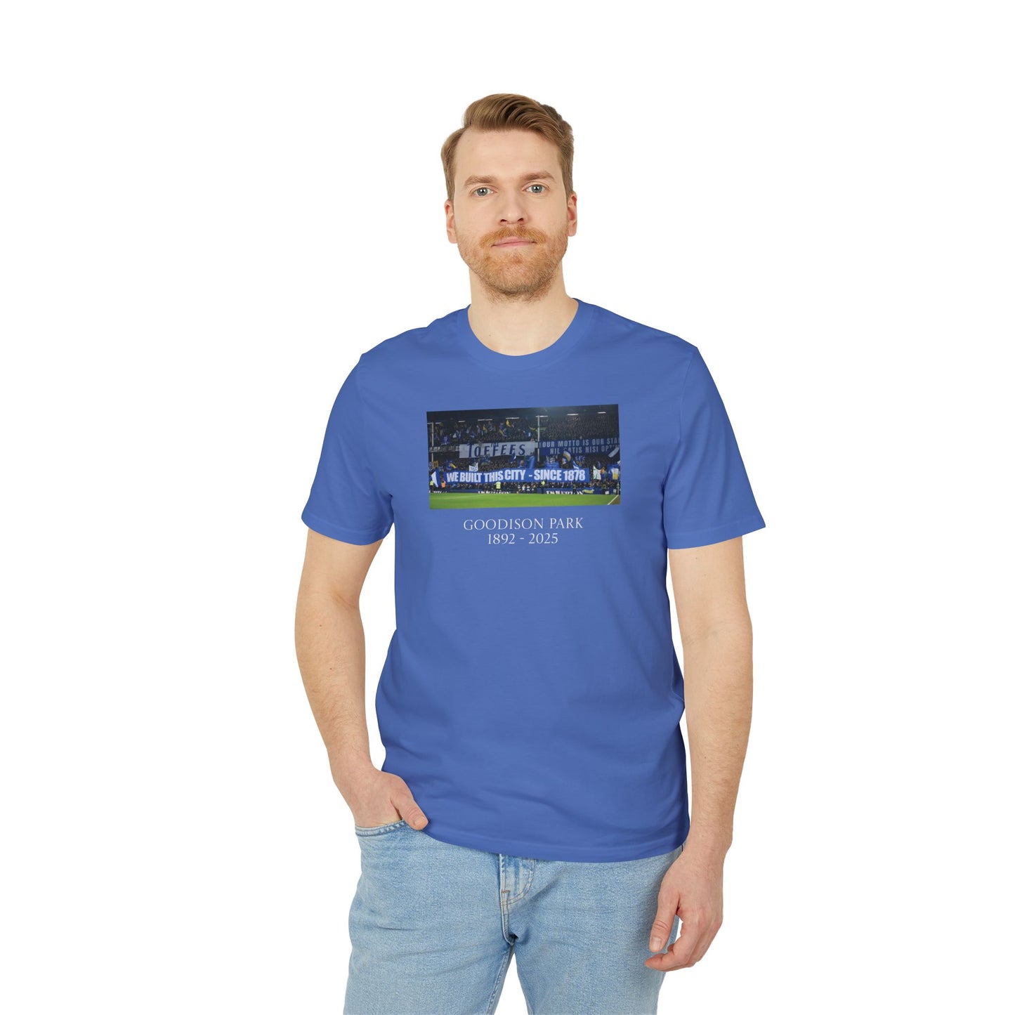 Gwladys Street We Built This City T-Shirt | Unisex Graphic Tee for Everton Fans